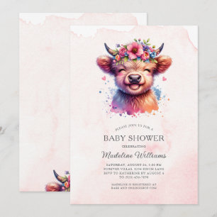 Schattigee Baby Highland Koe Baby shower uitnodigi