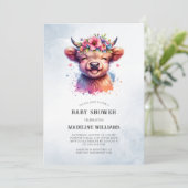 Schattigee Baby Highland Koe Baby shower uitnodigi (Staand voorkant)
