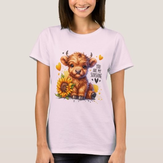 Schattigee Baby Highland Koe en Zonnebloem Western T-shirt (Voorkant)