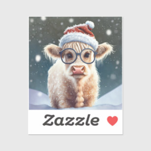 Schattigee baby Highland Koe in de sneeuw Sticker
