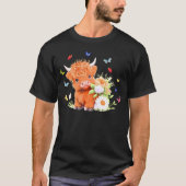 Schattigee Baby Highland Koe met bloemen Kalf Anim T-shirt (Voorkant)