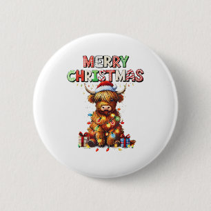 Schattigee Baby Highland Koe met kerstverlichting Ronde Button 5,7 Cm