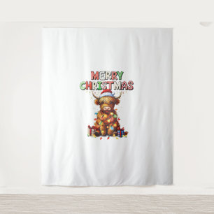 Schattigee Baby Highland Koe met kerstverlichting Wandkleed