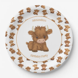 Schattigee Baby Highland Koe Papier Borden Papieren Bordje
