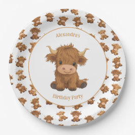 Schattigee Baby Highland Koe Papier Borden Papieren Bordje