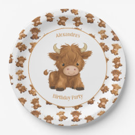 Schattigee Baby Highland Koe Papier Borden Papieren Bordje