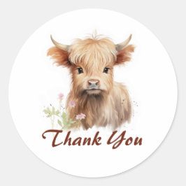 Schattigee Baby Highland Koe Spring Flowers gepers Ronde Sticker