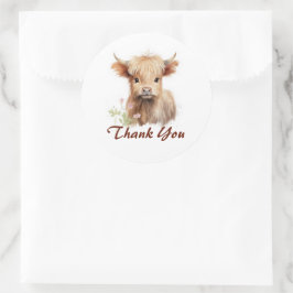 Schattigee Baby Highland Koe Spring Flowers gepers Ronde Sticker