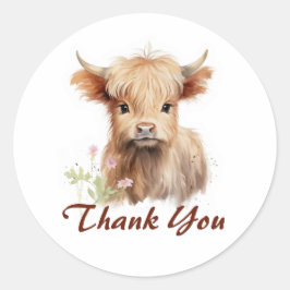 Schattigee Baby Highland Koe Spring Flowers gepers Ronde Sticker