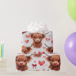 Schattigee Baby Highland Koe Valentijn Hartpatroon Cadeaupapier