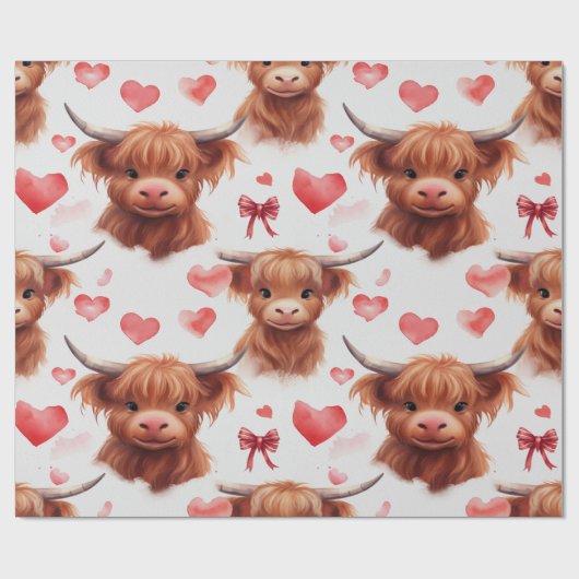 Schattigee Baby Highland Koe Valentijn Hartpatroon Cadeaupapier (Vlak)