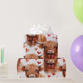 Schattigee Baby Highland Koe Valentijn Hartpatroon Cadeaupapier