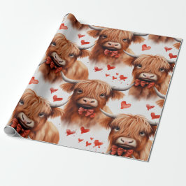 Schattigee Baby Highland Koe Valentijn Hartpatroon Cadeaupapier