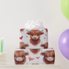 Schattigee Baby Highland Koe Valentijn Hartpatroon Cadeaupapier