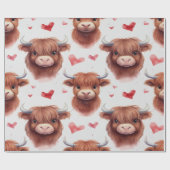 Schattigee Baby Highland Koe Valentijn Hartpatroon Cadeaupapier (Vlak)