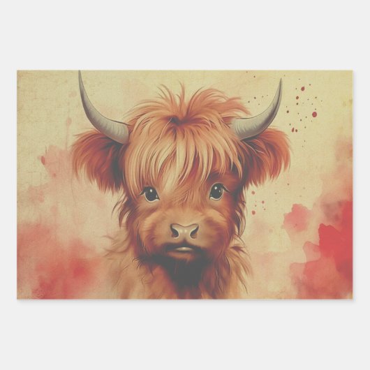 Schattigee Baby Highland Koe Valentijn Hearts 2 Inpakpapier Vel (Voorkant 3)