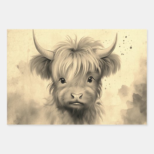 Schattigee Baby Highland Koe Valentijn Hearts 2 Inpakpapier Vel (Voorkant 2)