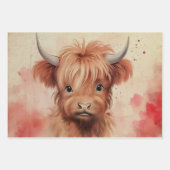 Schattigee Baby Highland Koe Valentijn Hearts 2 Inpakpapier Vel (Voorkant)