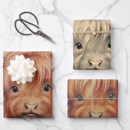 Schattigee Baby Highland Koe Valentijn Hearts 2 Inpakpapier Vel
