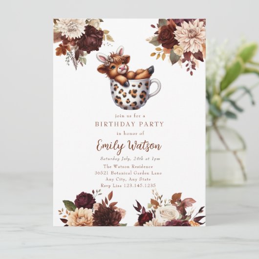 Schattigee Baby Highland Koe | Verjaardagstheefees Kaart (Staand voorkant)