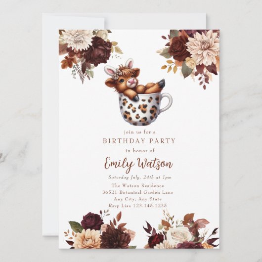 Schattigee Baby Highland Koe | Verjaardagstheefees Kaart (Voorkant)