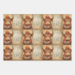 Schattigee Baby Highland Koe Winterkerst Inpakpapier Vel