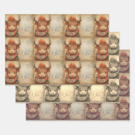 Schattigee Baby Highland Koe Winterkerst Inpakpapier Vel