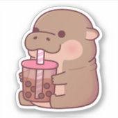 Schattigee Baby Hippo Drink Boba Tea Sticker (Voorkant)