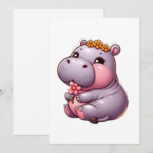Schattigee Baby Hippo Kaart (Voorkant / Achterkant)
