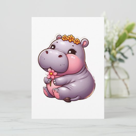 Schattigee Baby Hippo Kaart (Staand voorkant)