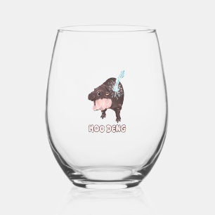 Schattigee Baby Hippo Moo Deng Bouncy Pig in Thai Wijnglas Zonder Voet