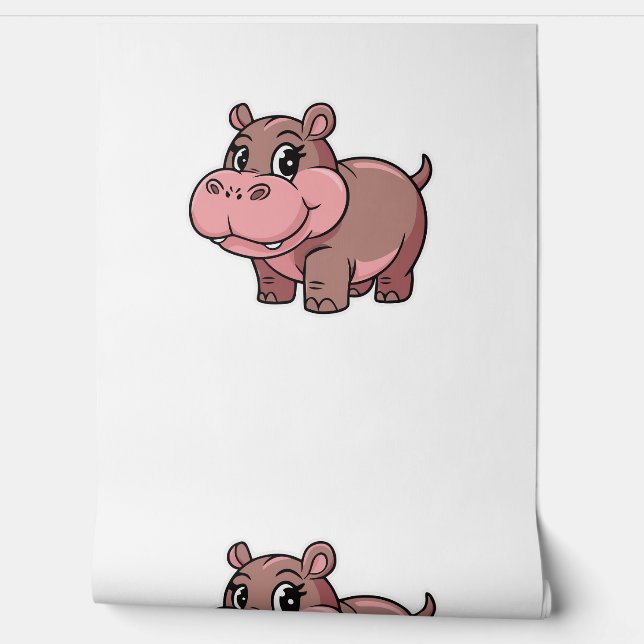 Schattigee Baby Hippo Moo Deng T-shirt met lange m Behang (Afrollen)