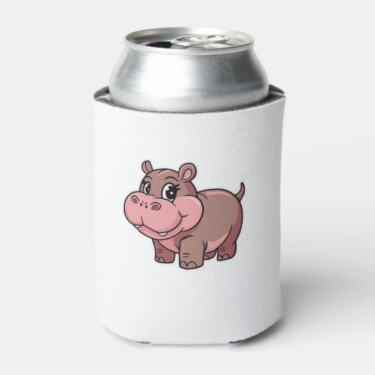 Schattigee Baby Hippo Moo Deng T-shirt met lange m Blikjeskoeler (Blikje Voorkant)