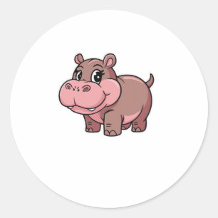 Schattigee Baby Hippo Moo Deng T-shirt met lange m Ronde Sticker