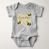 Schattigee Baby Honey Bee Honeycomb Hart met Naam Romper (Voorkant)
