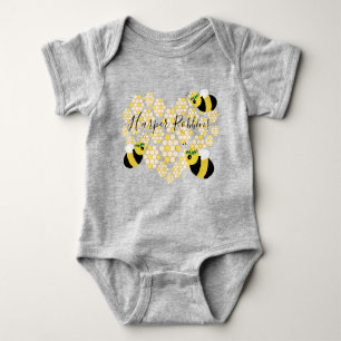 Schattigee Baby Honey Bee Honeycomb Hart met Naam Romper