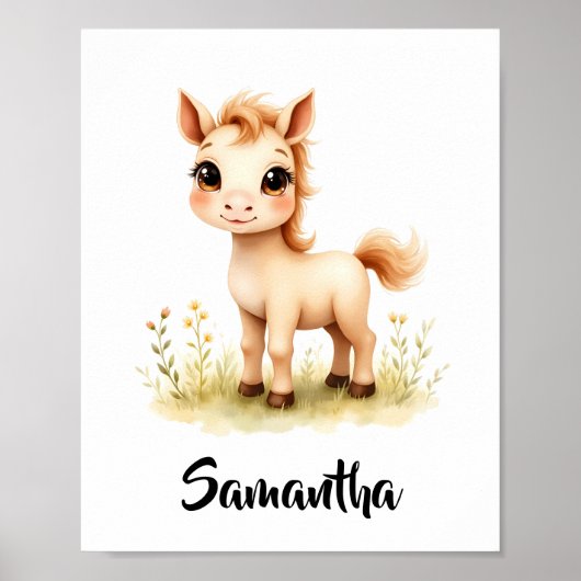 Schattigee Baby Horse Gepersonaliseerde Nursery Wa Poster (Voorkant)