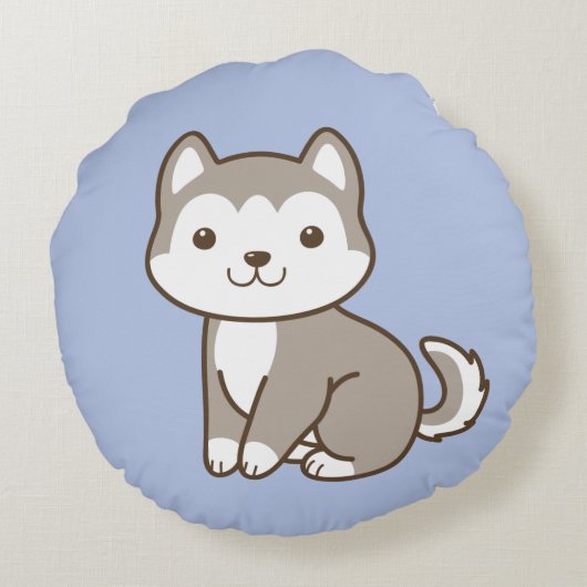 Schattigee Baby Husky Puppy Dog Ronde Sierkussen Rond Kussen (Achterkant)