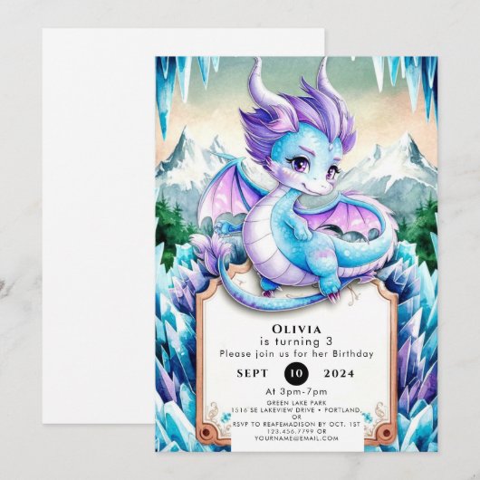 Schattigee Baby Ice Dragon Verjaardag Kaart (Voorkant / Achterkant)