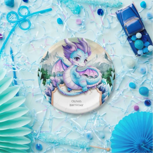 Schattigee Baby Ice Dragon Verjaardag Papieren Bordje (Feest)