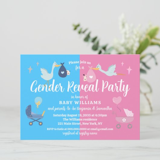 Schattigee Baby illustraties Gender Reveal Party Kaart (Staand voorkant)