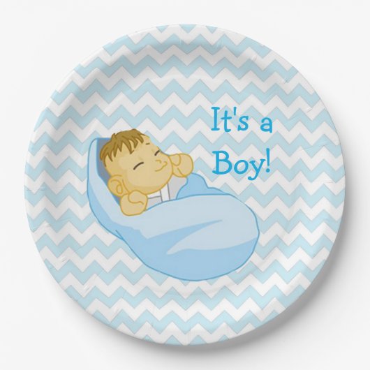 Schattigee Baby in Blue, "It's a Boy" Baby shower  Papieren Bordje (Voorkant)