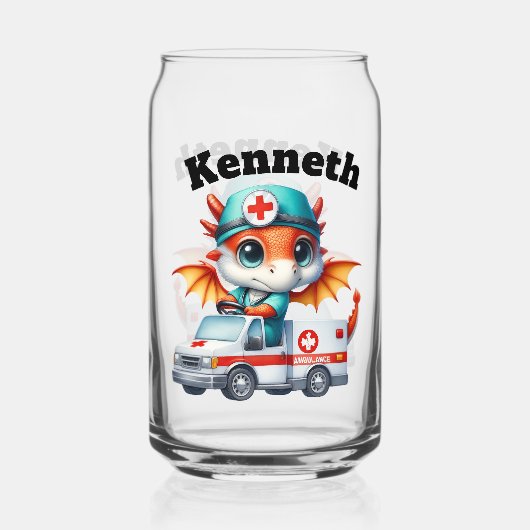 Schattigee baby in een ambulance blikvorm glas (Achterkant)