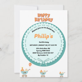 Schattigee baby in kinderwagen verjaardag kaart