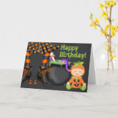 Schattigee Baby in pompoenkostuum Halloween Verjaa Kaart (Gele Bloem)