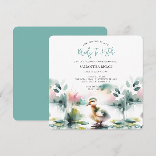 Schattigee Baby Jongen Douche Uitnodigingen Duckli (Voorkant / Achterkant)