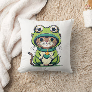 Schattigee Baby Kat met Kikker Pet Kussen