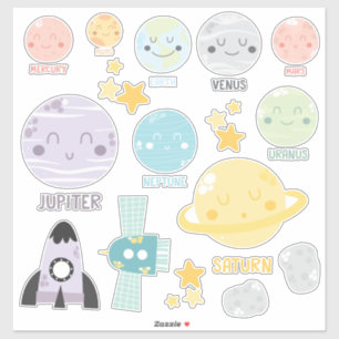 Schattigee Baby Kawaii zonnestelsel planeten Sticker
