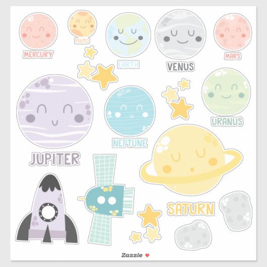 Schattigee Baby Kawaii zonnestelsel planeten Sticker (Vel)