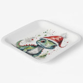 Schattigee Baby-kerstdinosaurus in een kerstmuts Papieren Bordje (Gebogen)